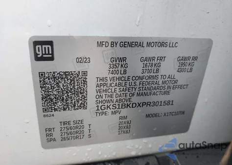 2023 GMC Yukon 2Wd Slt z USA, uszkodzony, nr VIN 1GKS1BKDXPR301581